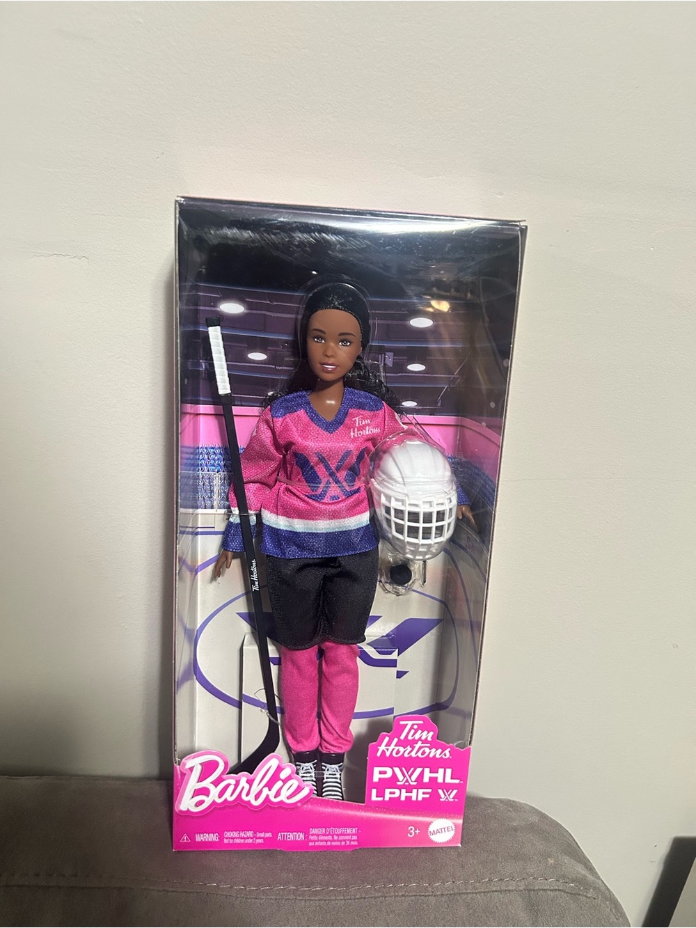 Barbie Tim Hortons PWXHL Pink Purple Hockey Doll with White Helmet